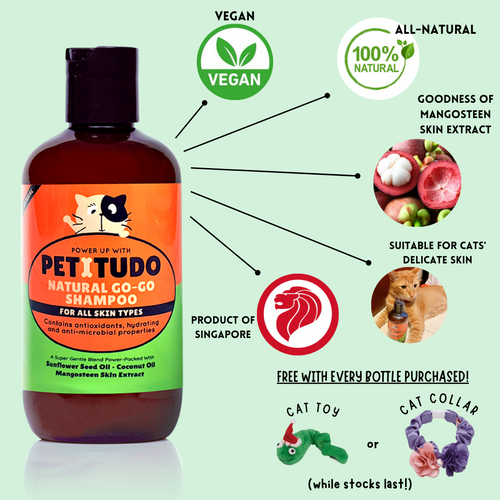 PETITUDO NATURAL GO-GO Cat Shampoo. 50ml (Trial size), 500ml and 1000ml